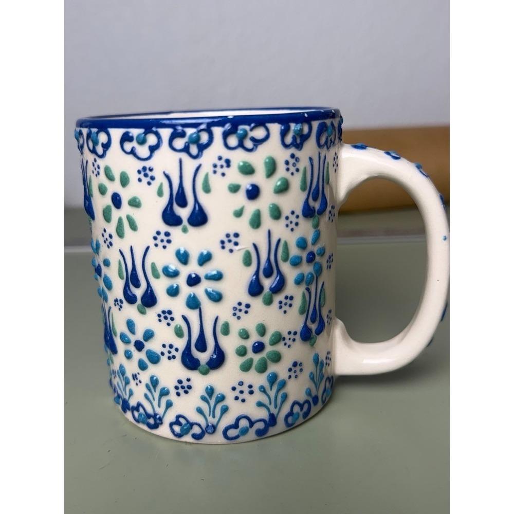 Myth Arts Handmade Turkish Ceramic Mug Blue Floral Tea‎ Coffee Cup Made Turkey